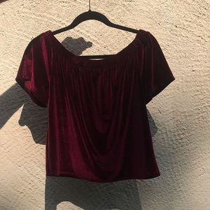 Red Velvet Off the Shoulder Short Sleeve Top